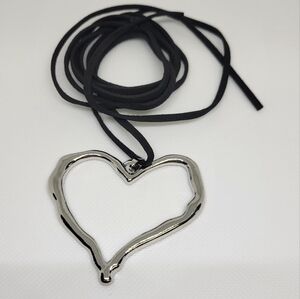 Silver Tone Heart 2.5" Black 56" Black Suede
